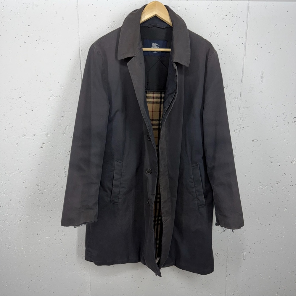 Burberry Men’s Size 48 Black Short Wool Lined Trench Coat READ Distressed Faded